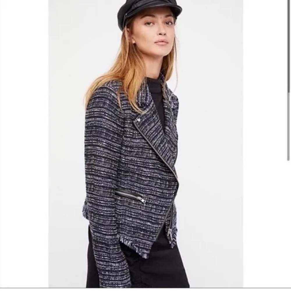 Free People Nicole Tweed Zipper Moto Jacket